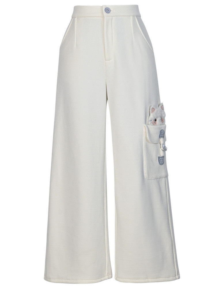 Kawaii Kitten Pocket Wide Leg Pants