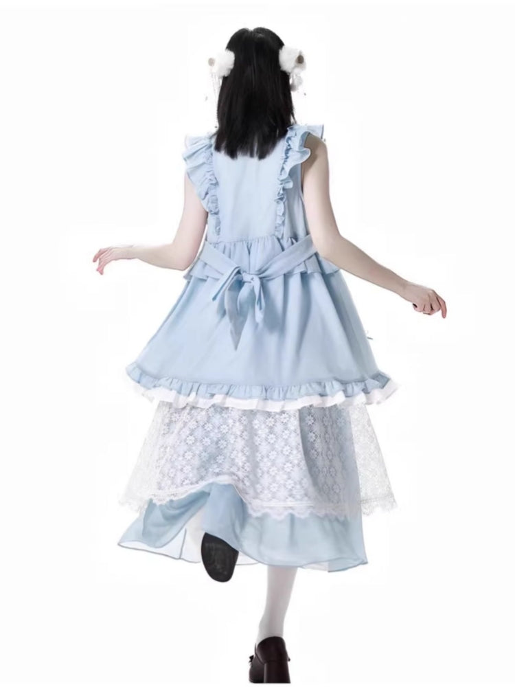 Light blue fusion layered design shirt dress skirt