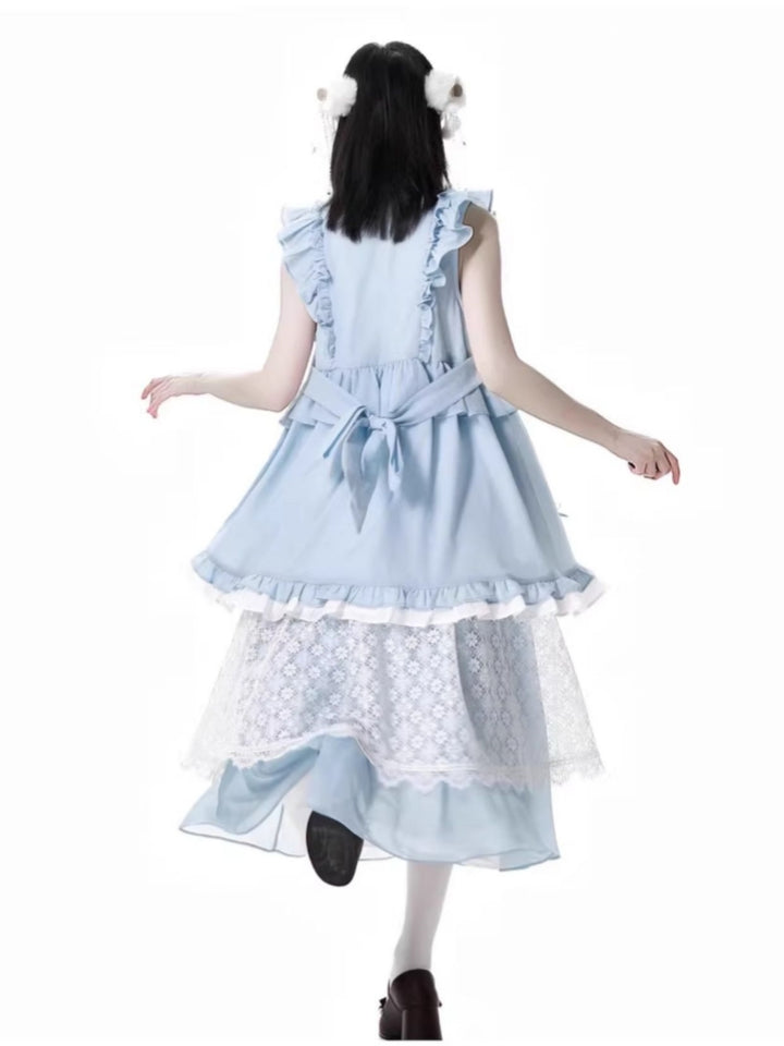 Light blue fusion layered design shirt dress skirt